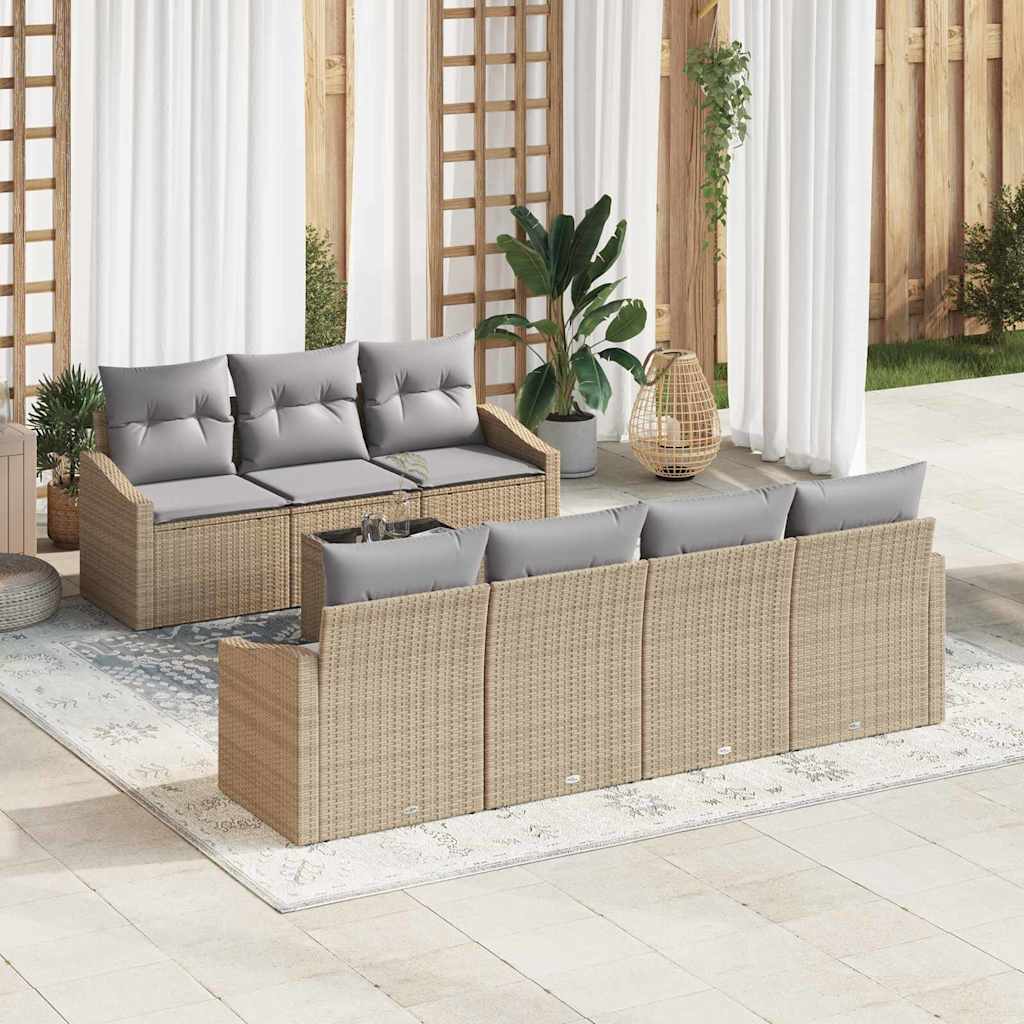 Garten-Sofa-Set mit Kissen 8 pcs Beige und Grau 55 x 55 x 37 cm